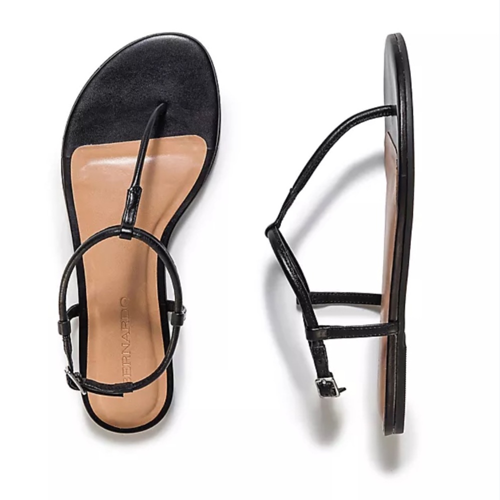 Bernardo Haven Thong Black and Tan Sandals Minimalist Design